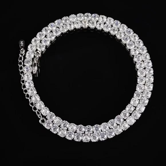 NEW “18” TENNIS 925 STERLING SILVER DIAMOND CHOKER NECKLACE - Picture 3 of 4